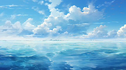 Naklejka premium Serene Ocean Landscape with Fluffy Clouds