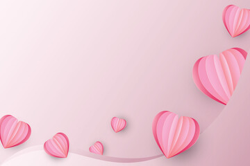 Minimal card Happy Valentine's Day. Papercut heart elements decorate greeting cards in sweet colors. vector illustration empty paper frame