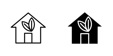 Eco house icons. black and white vector set.