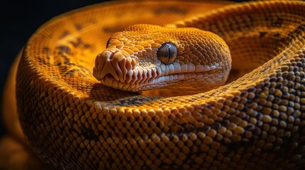 Obraz premium Close-up View of a Beautiful Yellow Snake Coiled in Natural Habitat