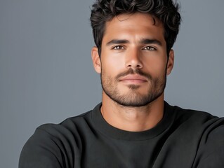 Obraz premium A man with a beard wearing a black shirt