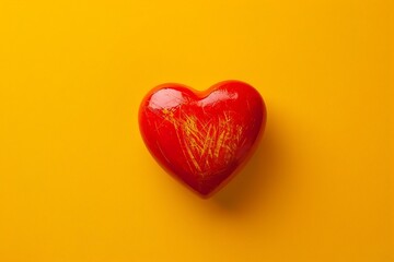 Fototapeta premium Red heart on a yellow background. 3d rendering, 3d illustration.