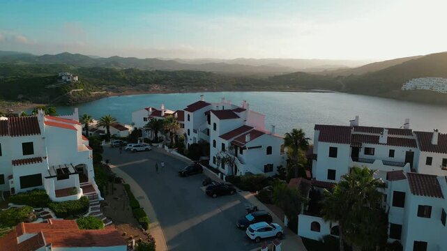 The white houses of the Fornells district, along the coast of Menorca