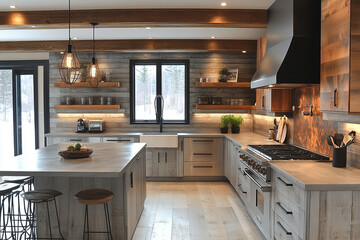 Rustic Modern Kitchen Island and Cabinetry Design