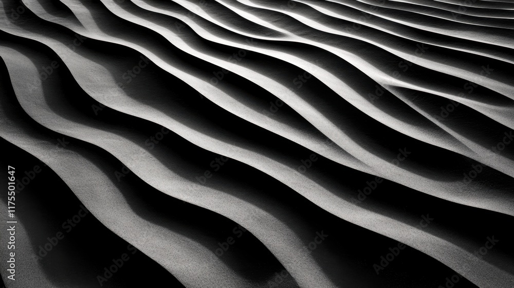 Poster abstract pattern of undulating waves in black and white, created by the interplay of light and shado