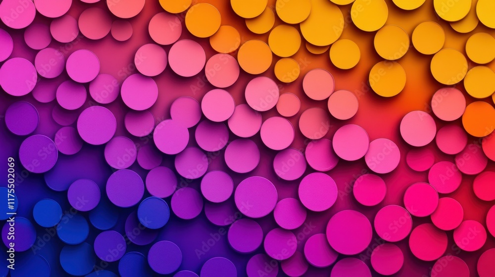Poster vibrant abstract pattern of overlapping circles in various shades of pink, purple, blue, and yellow,