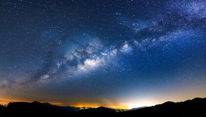 Fototapeta premium landscape blue night sky milky manner and megastar on darkish history universe full of stars nebula and galaxy with noise and grain image via long publicity and select white balance dark night sky