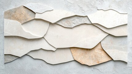 Abstract Beige and White Stone Wall Texture Layered Modern Design Architectural Background