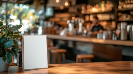 Blank Menu Sign in a Cozy Cafe Setting