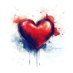 Abstract Painted Heart with Bold Red and Blue Splashes.