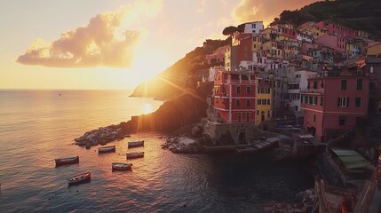Obraz premium Sunset over Manarola: Cinque Terre's Colorful Charm 