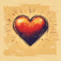 Radiant Textured Heart with Glowing Highlights on Vintage Background.