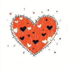 Playful Stitched Heart with Black and White Heart Pattern.