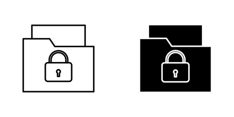 Secret folder icons. black and white vector set.