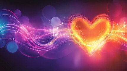 Vibrant Glowing Heart with Radiant Light Waves.