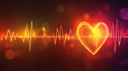 Golden Heartbeat with Pulsating Light Waves.
