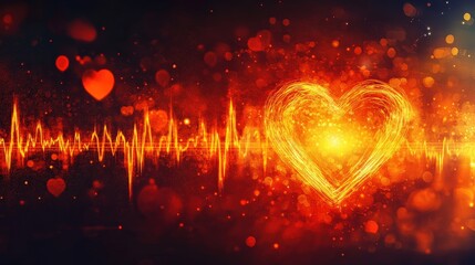 Fiery Heartbeat with Glowing Heart and Sparkling Bokeh.