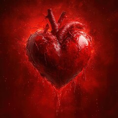 Dramatic Anatomical Heart Surrounded by Fiery Red Glow.