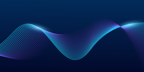 Abstract dark blue background with dynamic wave lines. Futuristic technology concept.