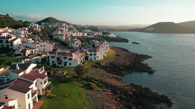 The white houses of the Fornells district, along the coast of Menorca