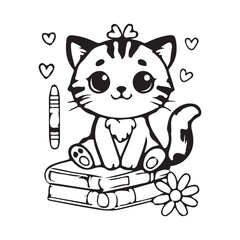 Coloring book sketch design for children, with cute cat pictures. Single design, black outline