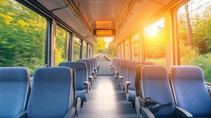 Scenic Interior of a Train Car During Sunset