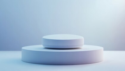 Minimalist Product Display White Cylindrical Platforms on Blue Background