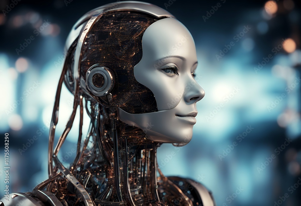 Poster head server o.png cyber technology face futuristic science plexus ai abstract universe network