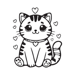 Coloring book sketch design for children, with cute cat pictures. Single design, black outline