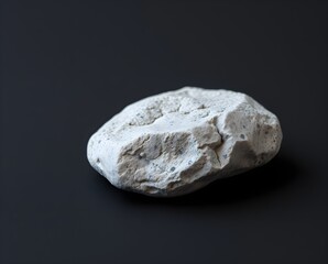 Fototapeta premium Surreal infrared tones illuminate a small, smooth gray rock on a black surface. Chiaroscuro lighting creates strong contrasts and deep shadows, 