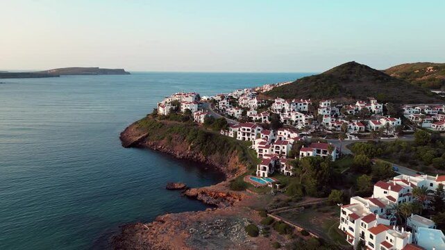 The white houses of the Fornells district, along the coast of Menorca