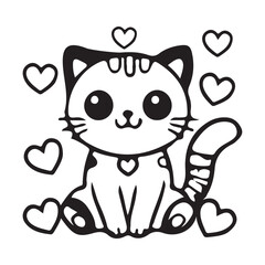 Coloring book sketch design for children, with cute cat pictures. Single design, black outline