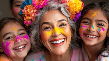 Obraz premium Multigenerational family enjoys colorful celebration in garden with joy and laughter