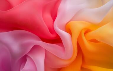 Obraz premium Abstract Colorful Fabric Texture Pink Orange and White Sheer Drape Background