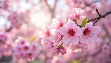 Obraz premium Cherry blossoms in soft sunlight during springtime