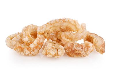 fried pork rind , pork rind, pork scratching , pork crackling on white background