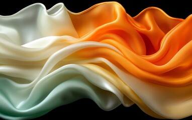 Fototapeta premium Elegant Draped Silk Fabric in Warm Hues Orange Yellow Cream and Green Shades