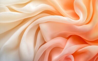 Obraz premium Soft Peach and Cream Ombre Silk Fabric Texture Elegant Draped Material Background