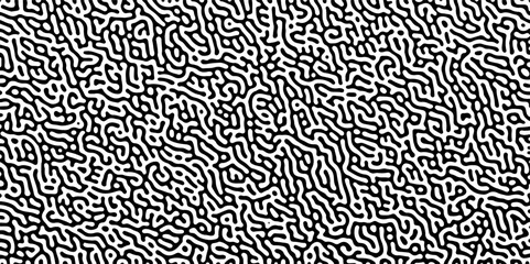 Abstract truing organic wallpaper Turing reaction diffusion monochrome seamless pattern with chaotic motion. Generative algorithm psychedelic background. Reaction-diffusion or truing pattern formation