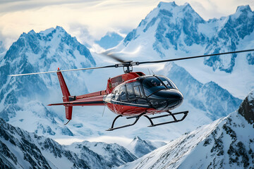 Helicopter tour over snow-covered peaks highlighting luxury travel