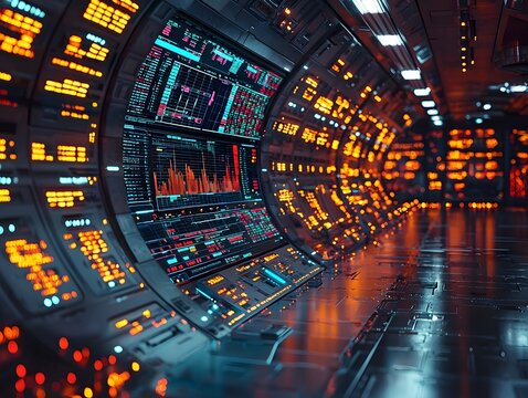 Futuristic Trading Floor with Holographic Charts and Advanced Technology Showcasing the Future of Finance - Powered by Adobe