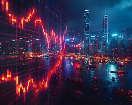 Vibrant City Skyline Reflecting Financial Pulse of the Metropolis at Night