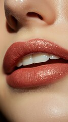 Glossy Lips Close-Up After Permanent Makeup in Trendy Nude Shade