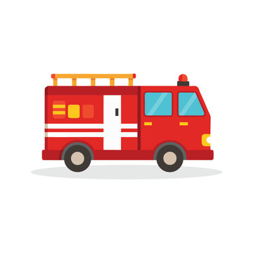 Fire engine vehicle isolated flat vector illustration on white background.
