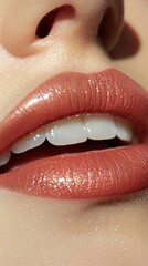Glossy Lips Close-Up After Permanent Makeup in Trendy Nude Shade