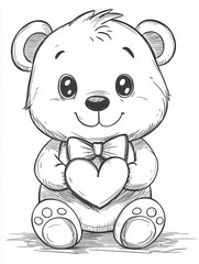Fototapeta premium Cute cartoon teddy bear holding a heart, perfect for Valentine's Day or romantic illustrations.