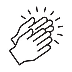 Applause hand icon, Ovation or clap hands sign. Thin line black white color design style.