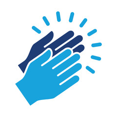 Applause hand icon, Ovation or clap hands sign. Flat blue two tone color design style.