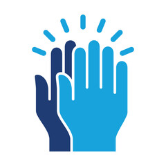 Applause hand icon, Ovation or clap hands sign. Flat blue two tone color design style.