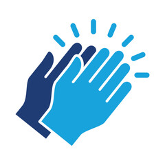 Applause hand icon, Ovation or clap hands sign. Flat blue two tone color design style.